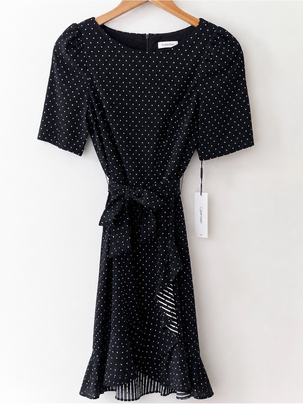 Calvin Klein Black Midi Dress with White Polka Dots